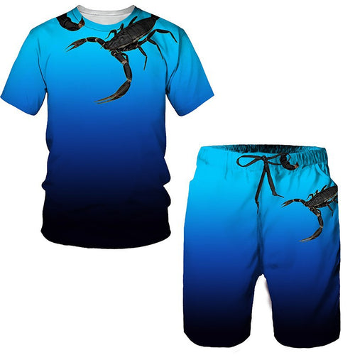 3D digital printed men's casual short sleeved shorts set