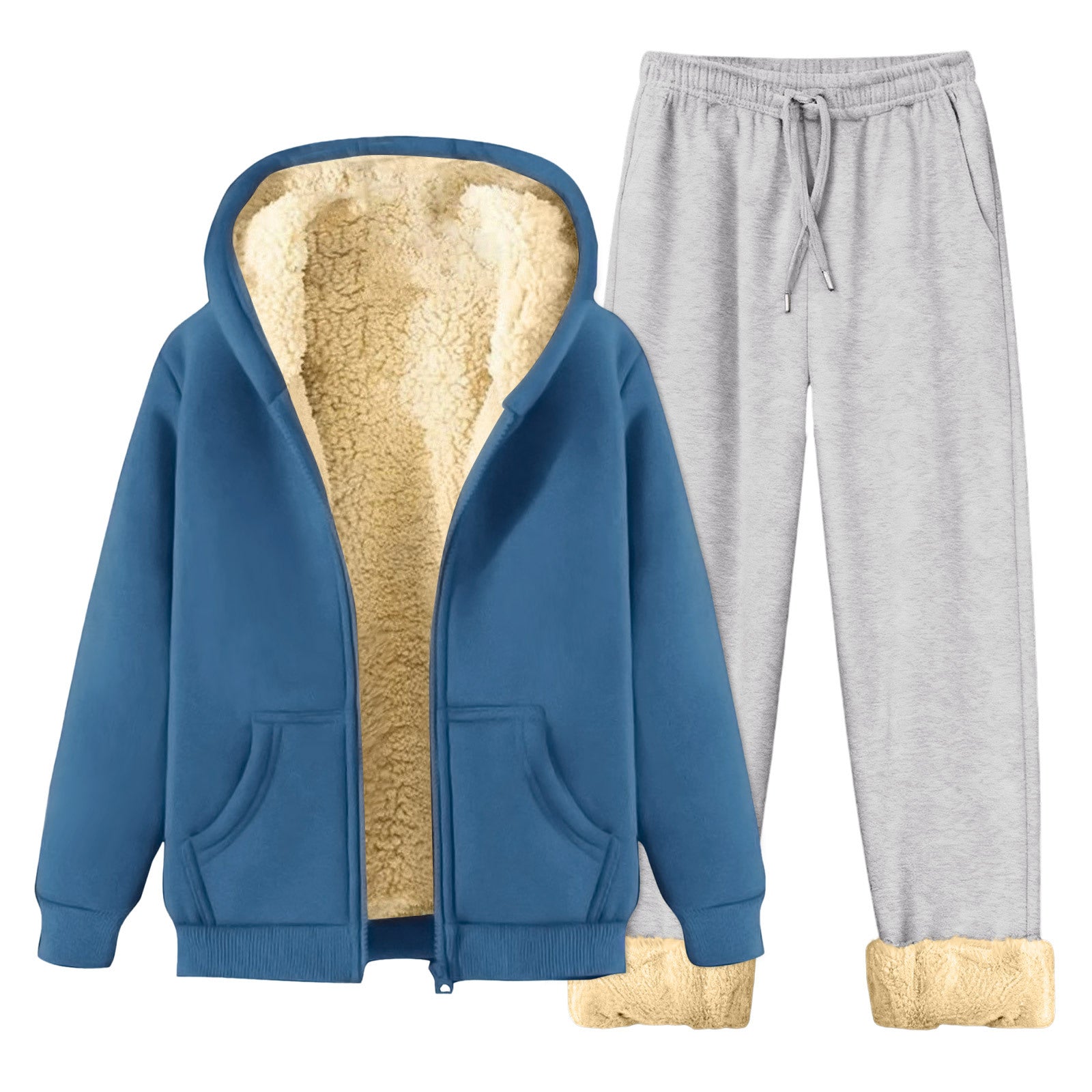 Autumn Winter Fleece Lined Hoodie Set