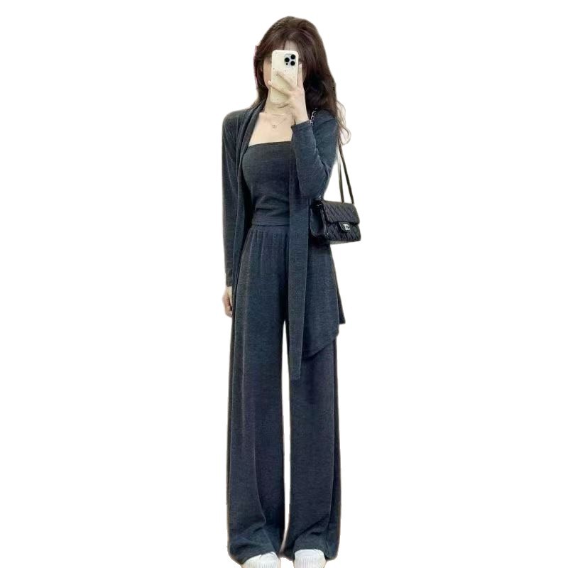 Cardigan Wide-leg Pants And Camisole Fashion Casual Sportswear Set