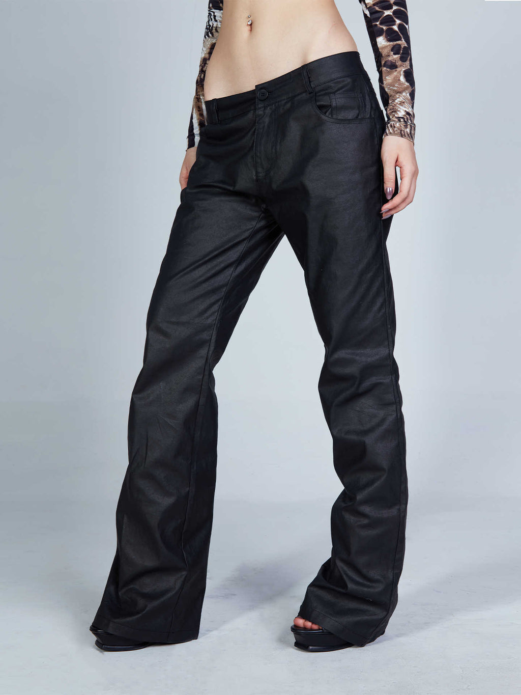 Women's Pure Black Versatile Leather Pants